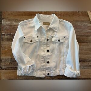 Liz Claiborne White Denim Cropped Trucker Jacket 100% Cotton, Size Medium